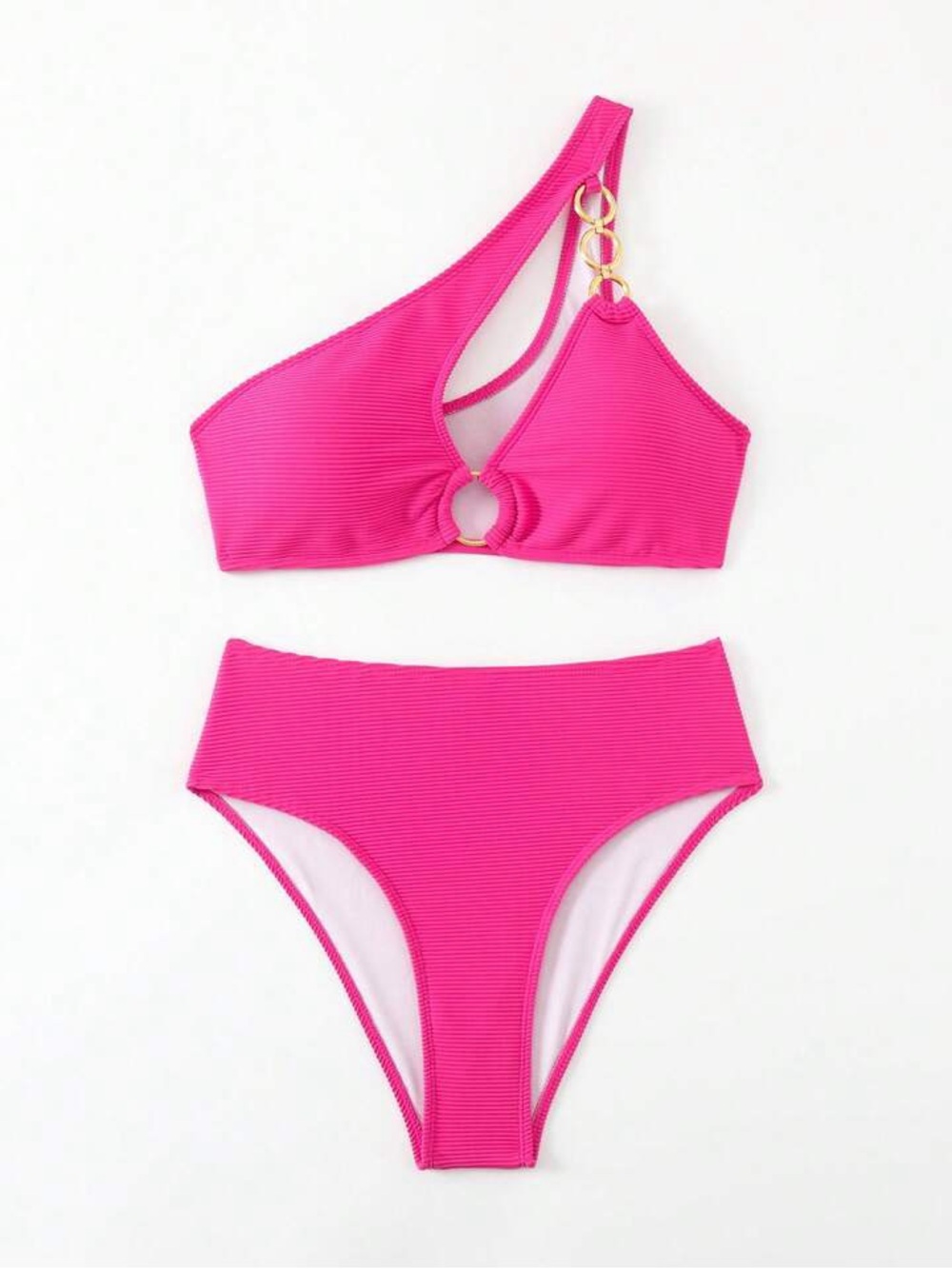 SHEIN One-Shoulder Ring-Accent Bikini Set in Fuchsia - Picture 5 of 8